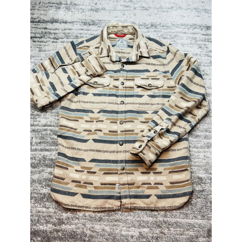 Iron and Resin Flannel Shirt Men Medium Tan Southwestern Aztec Pattern Cotton - Picture 2 of 9